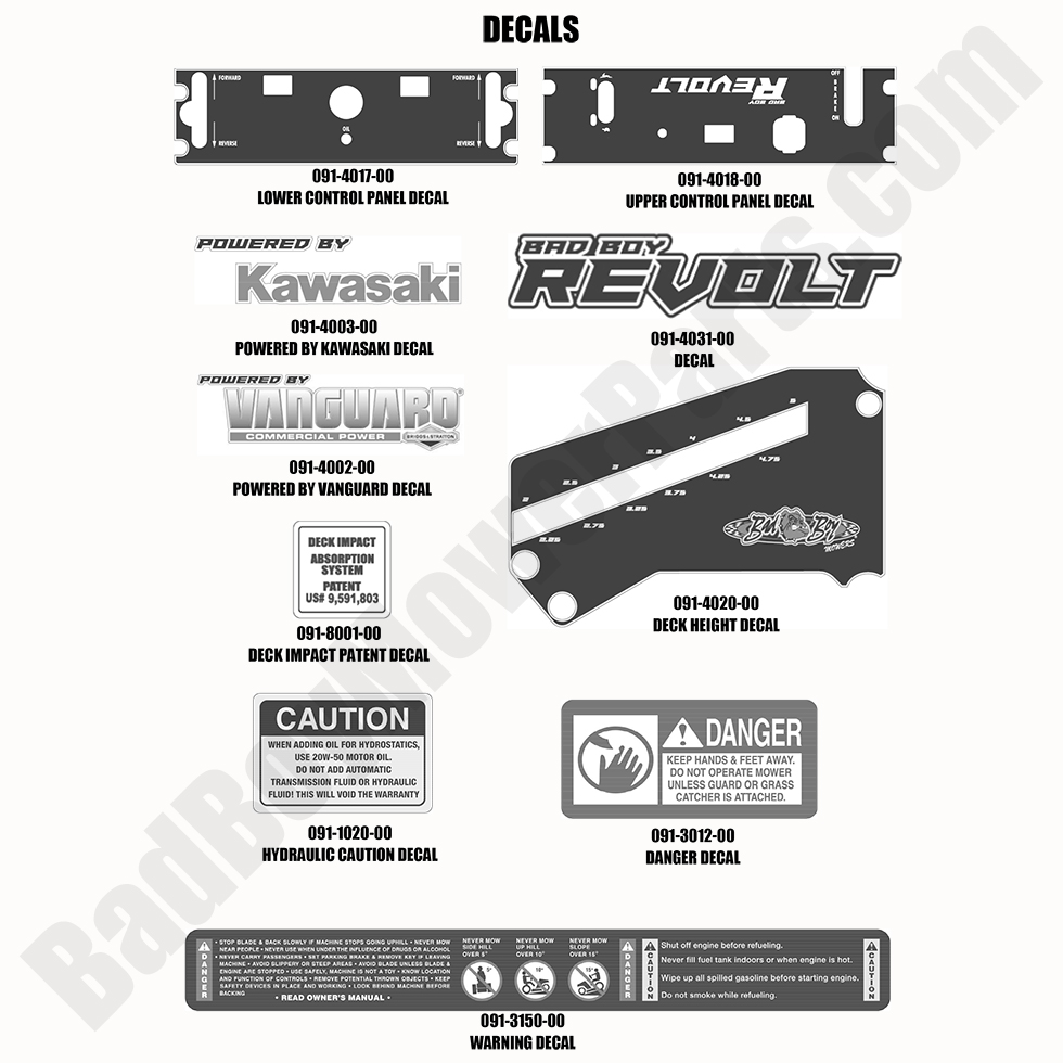 2441 - Bad Boy Mower Parts Lookup > 2020 > Revolt > Decals-1